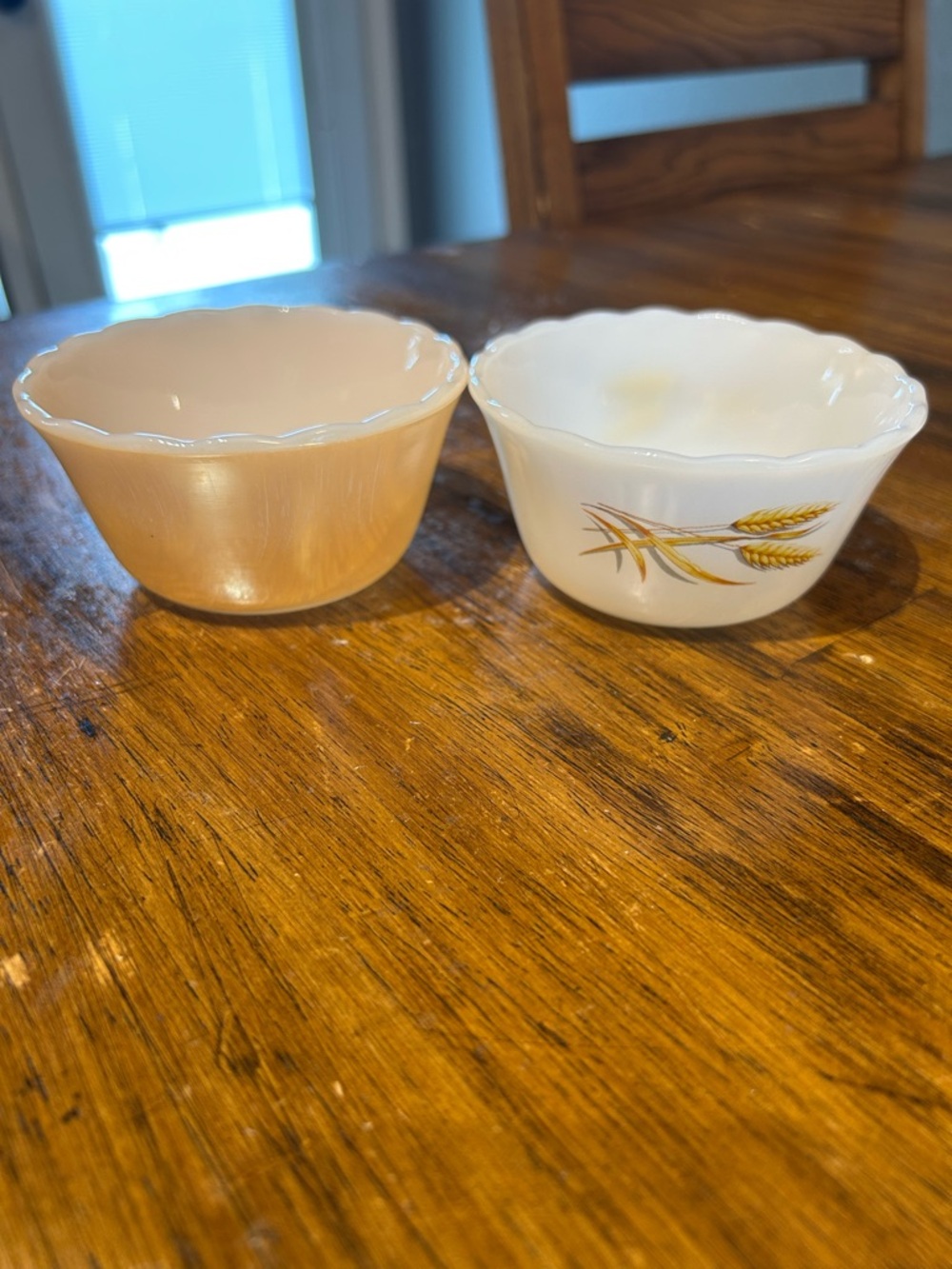 Vintage Fire King Wheat and Peach Custard Bowls